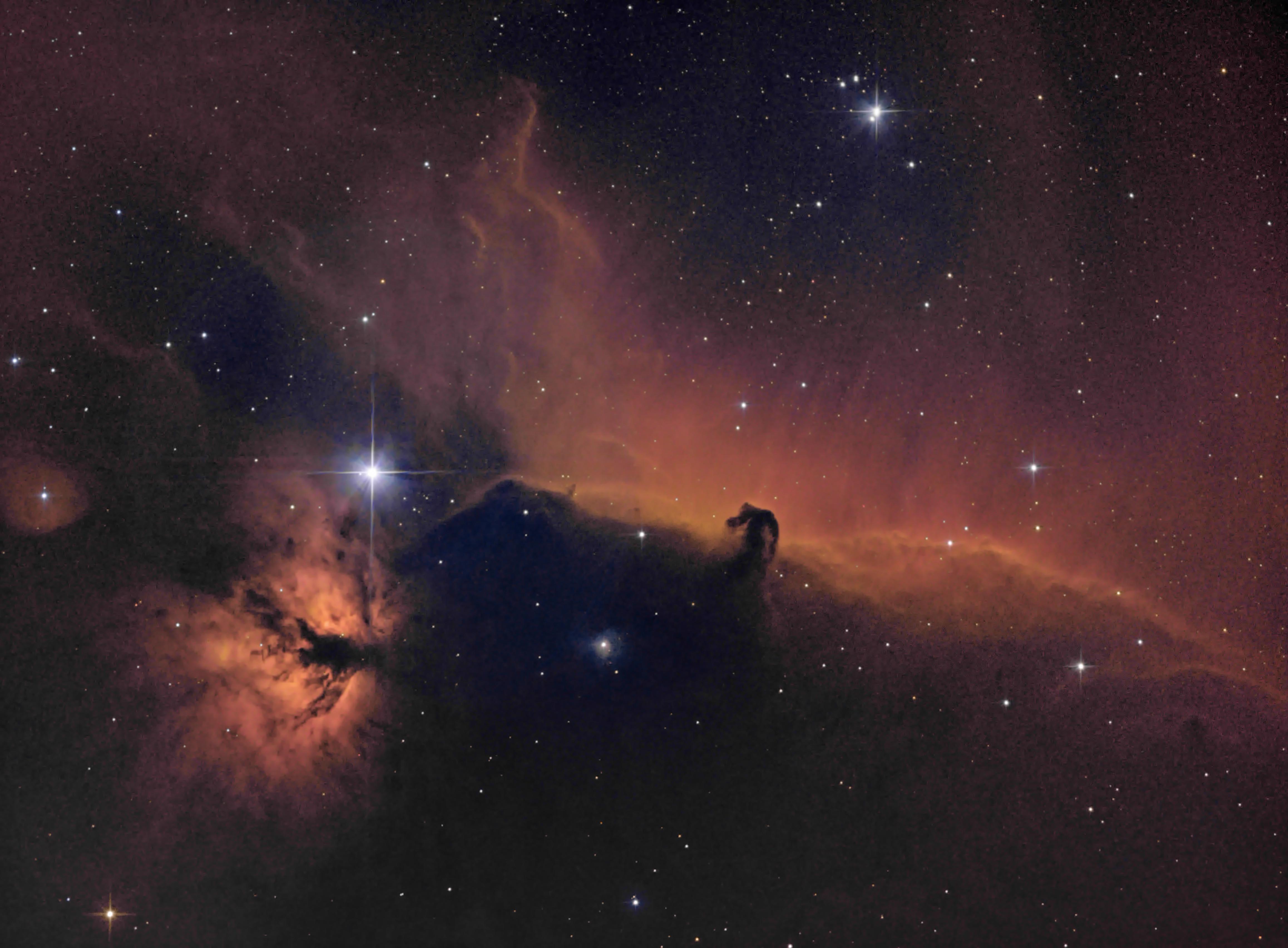 The Horsehead and Flame Nebulas, imaged in narrowband